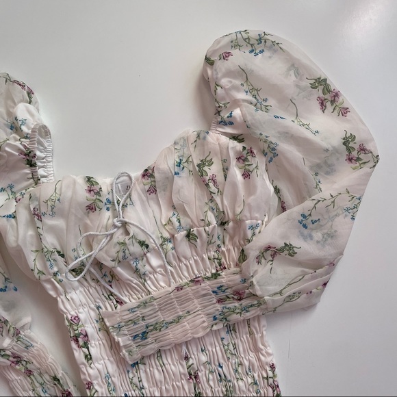 SOLD YesStyle Dixon Ivory Long Sleeve Floral Mini Chiffon Dress - Picture 7 of 12